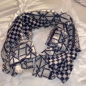 Navy Blue + White Pattern Scarf